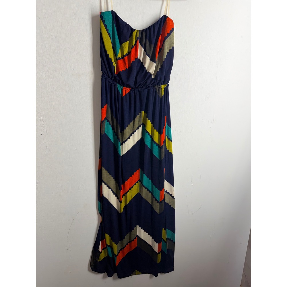 Three Pink Hearts Trixxi Strapless Maxi Dress Navy Chevron Zig Zag Large